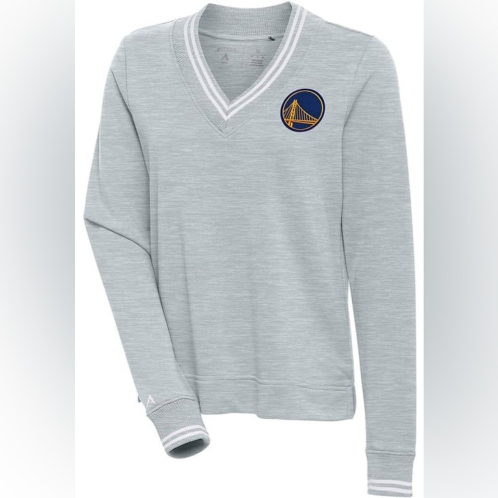 ANTIGUA GOLDEN STATE‎ WARRIORS WOMENS GREY PARKER V NECK CREW SWEATSHIRT